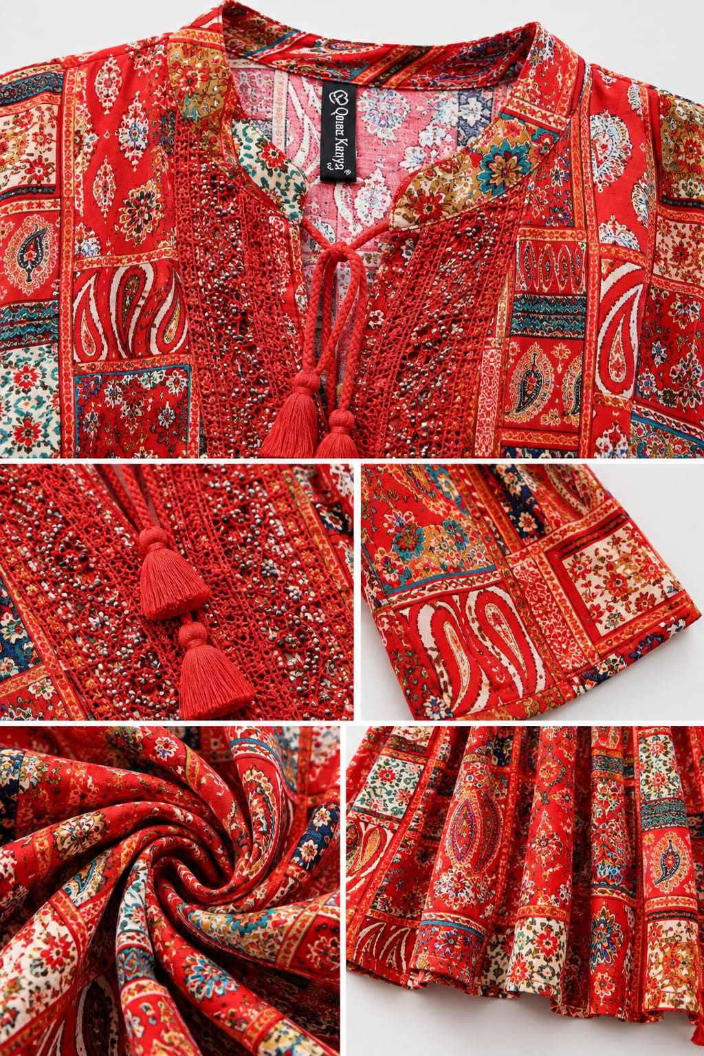 Red Ethnic Printed Flared Kurti Top - Image 5
