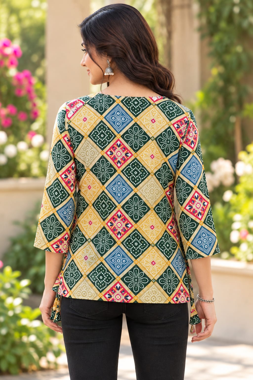 Multicolor Ethnic Printed Flared Kurti Top - Image 3