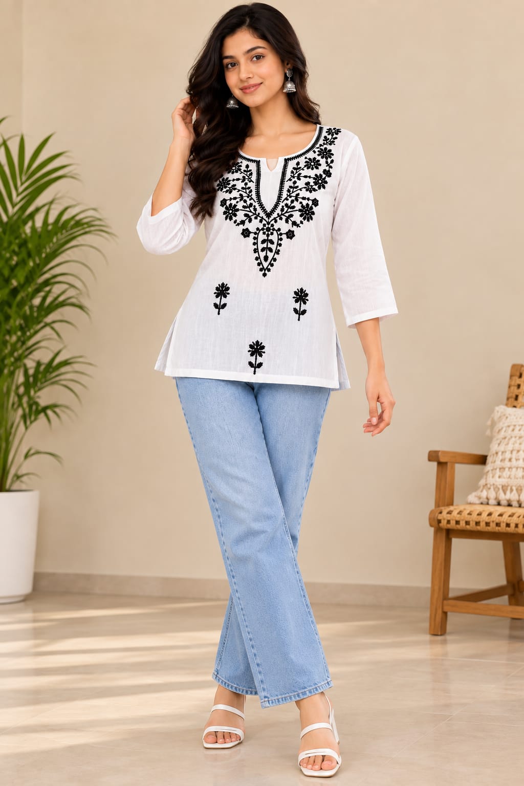 Ivory Bloom Embroidered A-Line Tunic - Image 4