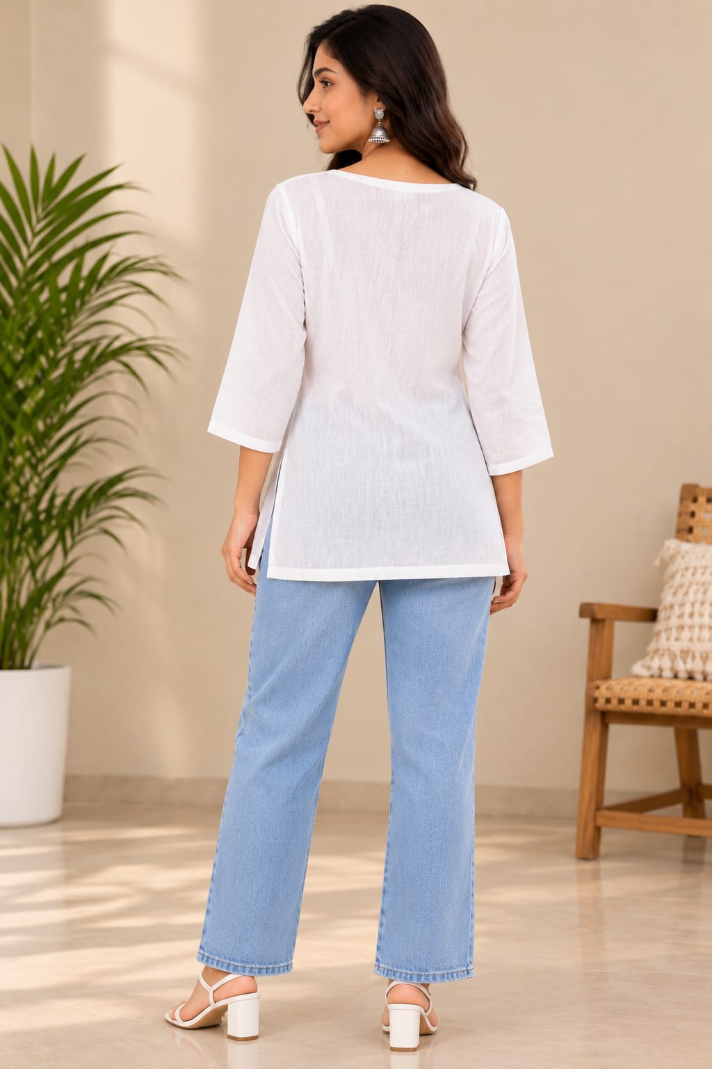 Ivory Bloom Embroidered A-Line Tunic - Image 3