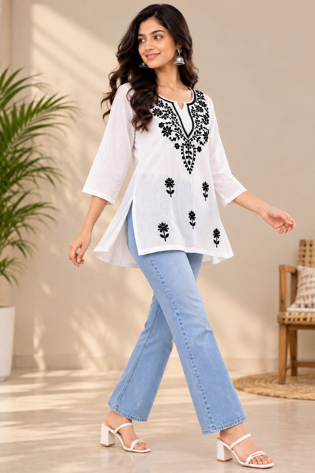 Ivory Bloom Embroidered A-Line Tunic - Image 6