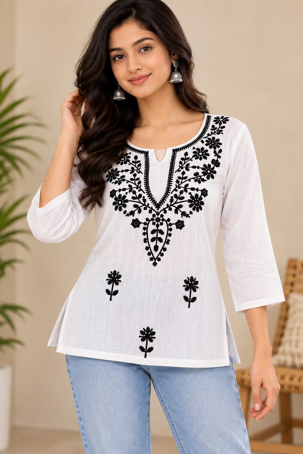 Ivory Bloom Embroidered A-Line Tunic - Image 5