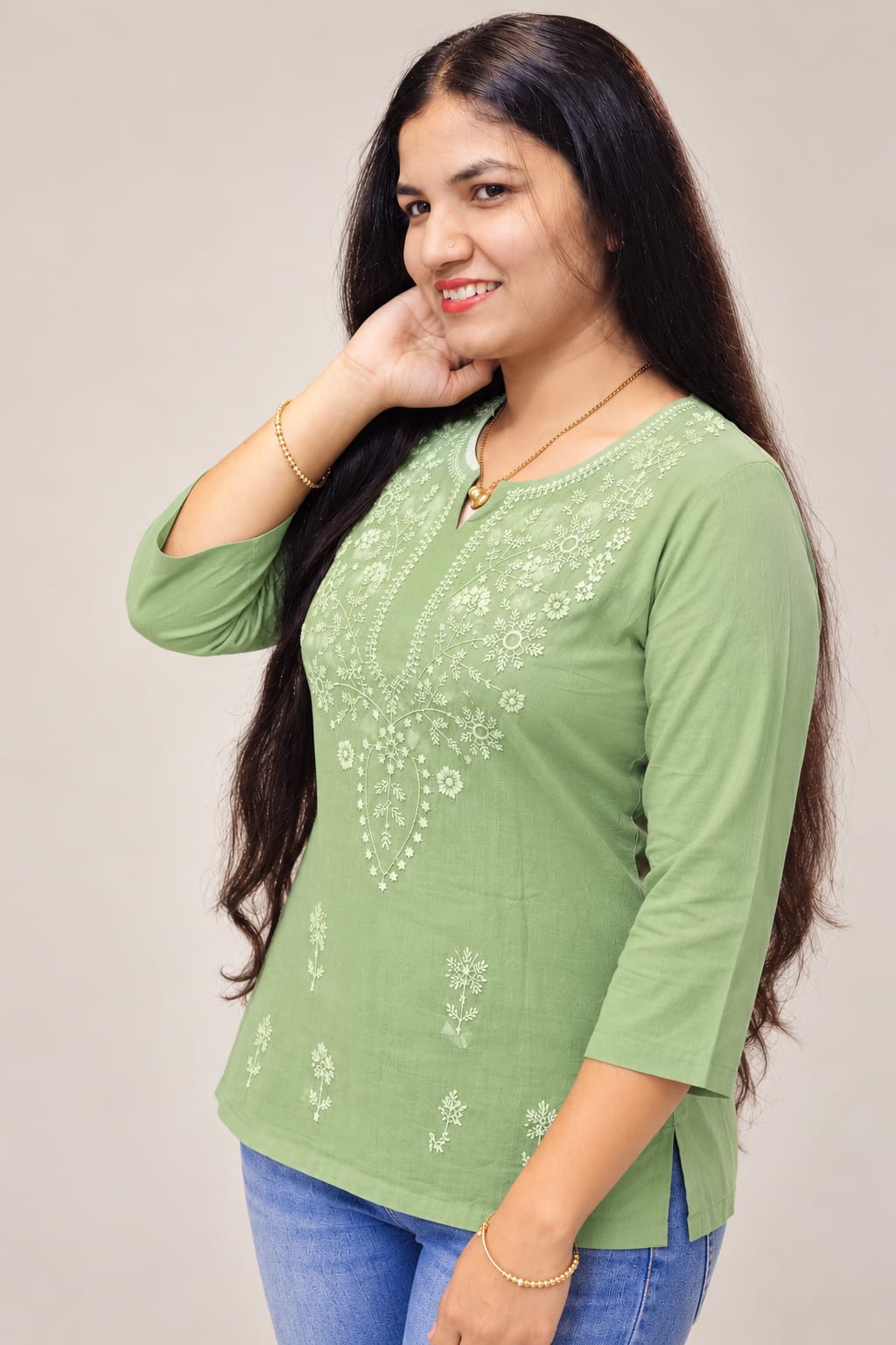 Sage Green Floral Embroidered Tunic - Image 5