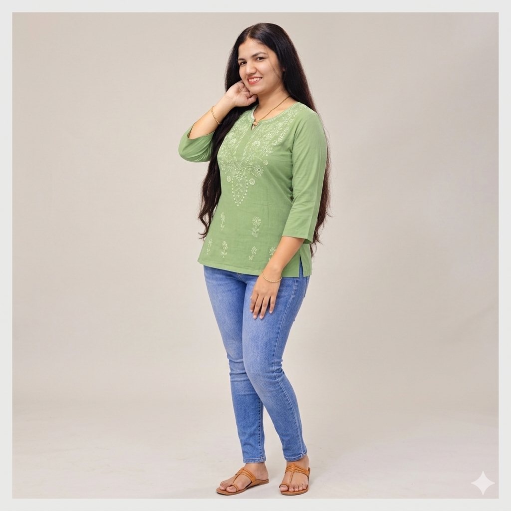 Sage Green Floral Embroidered Tunic