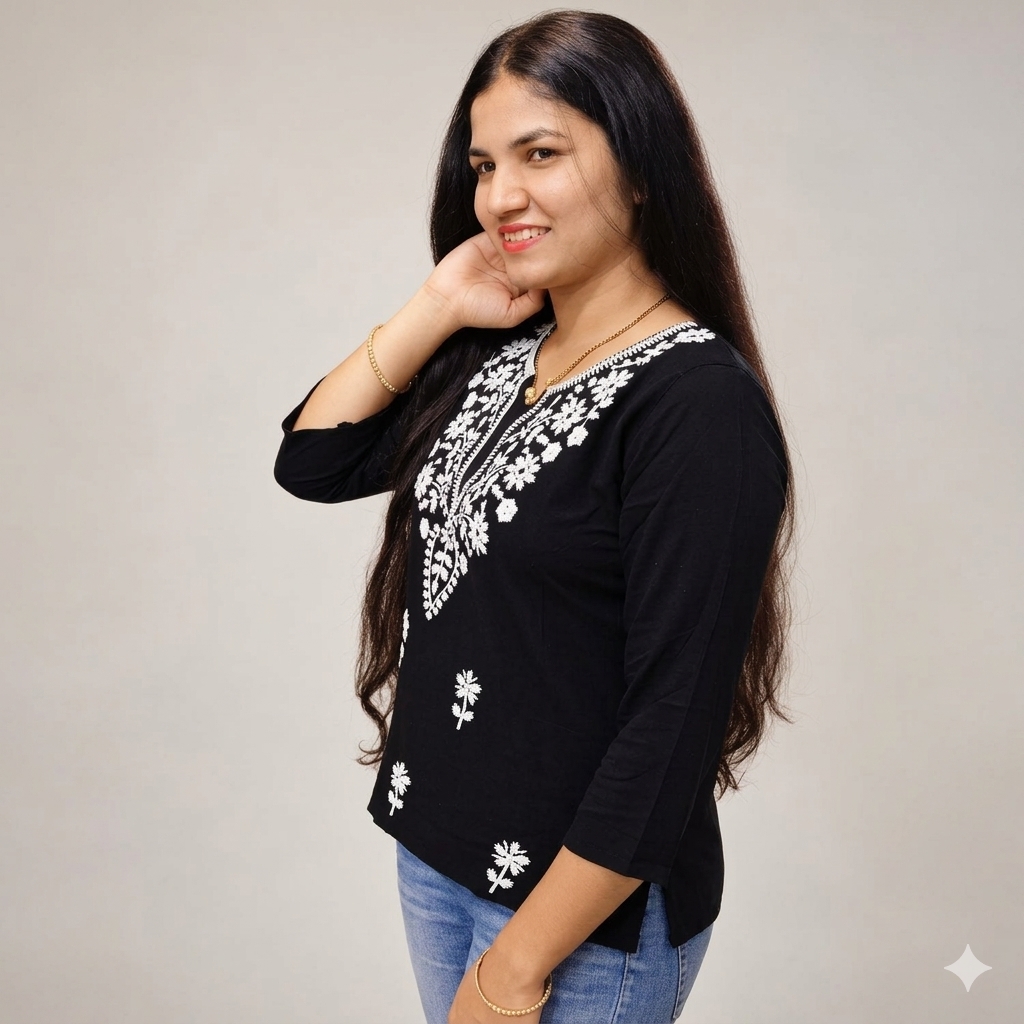 Midnight Bloom Embroidered Tunic